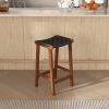 James Mid-Century Modern Black Genuine Leather Bar Stool