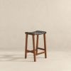 James Mid-Century Modern Black Genuine Leather Bar Stool