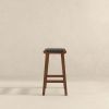 James Mid-Century Modern Black Genuine Leather Bar Stool