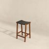 James Mid-Century Modern Black Genuine Leather Bar Stool