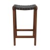 James Mid-Century Modern Black Genuine Leather Bar Stool