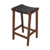 James Mid-Century Modern Black Genuine Leather Bar Stool