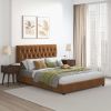 Donald Mid Century Modern Cognac Velvet Platform Bed King