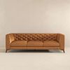 Carter Mid-Century Modern Tufted Tight Back Genuine Leather Sofa