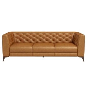 Carter Mid-Century Modern Tufted Tight Back Genuine Leather Sofa