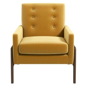 Cole Mid-Century Modern Solid Wood  Dark Yellow Velvet Lounge Chair