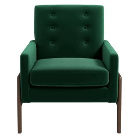 Cole Mid-Century Modern Solid Wood  Green Velvet Lounge Chair