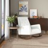 Demetrius Mid-Century Modern White Boucle Solid Wood Rocking Chair