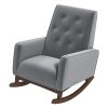 Demetrius Mid-Century Modern Light Grey Fabric Solid Wood Rocking Chair