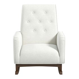 Demetrius Mid-Century Modern White Boucle Solid Wood Rocking Chair