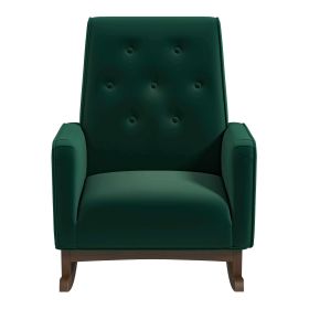 Demetrius Mid-Century Modern Green Velvet  Solid Wood Rocking Chair