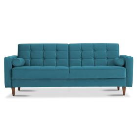 Baneton  Mid-Century Modern Teal Velvet Sleeper Sofa