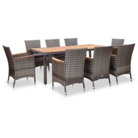 9 Piece Poly Rattan  Patio Dining Set with Cushions