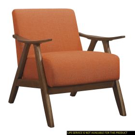 Modern Home Furniture Orange Color Fabric Upholstered 1pc Accent Chair Cushion Back and Seat Walnut Finish Solid Rubber Wood Furniture