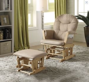 Rehan Taupe Microfiber & Natural Oak FinishGlider Chair with Ottoman