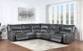 Saul Gray Leather Aire Power Motion Sectional Sofa w/ USB Port & Cupholder Console