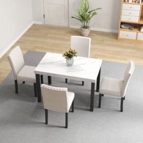 Five-piece dining set with imitation marble tabletop, restaurant combination set, solid wood dining table and 4 chairs, space-saving combination furni