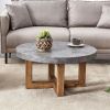 Modern Gray Texture MDF Round Coffee Table - 31.4" Diameter.A modern retro circular coffee table with a diameter of 31.4 inches, made of MDF material,