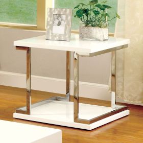 Contemporary Style White 1pc End Table Bottom Shelf High Gloss Lacquer Coating Chrome Frame Accents Living Room Furniture