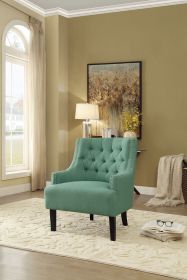 Modern Traditional Accent Chair Button Tufted Teal Textured Fabric Upholstery Solid Wood 1pc Living Room Furniture