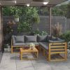 6 Piece Solid Acacia Wood Patio Lounge Set with Cushions