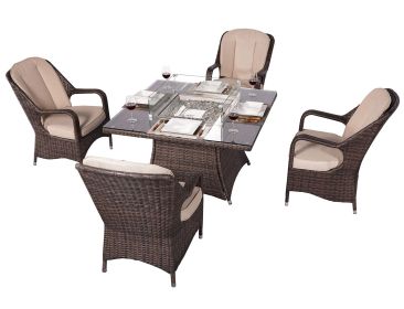 Direct Wicker Outdoor 4-Seat Rattan Square Gas Firepit Dining Set