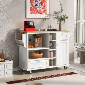 Kitchen Island Cart with Storage Cabinet and Two Locking Wheels,Solid wood desktop,Microwave cabinet,Floor Standing Buffet Server Sideboard for Kitche