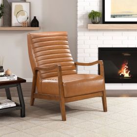 1pc Accent Chair Brown Faux Leather Walnut Finish Solid Rubberwood Modern Living Room Furniture