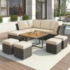 U_STYLE 10-Piece Outdoor Patio Furniture Set – Modern Conversation Set with Ottomans & Solid Wood Coffee Table