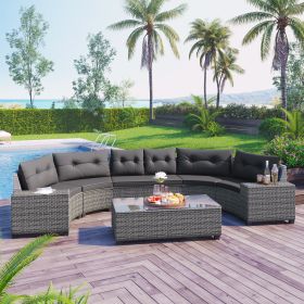 8-pieces Outdoor Wicker Round Sofa Set, Half-Moon Sectional