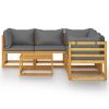 6 Piece Solid Acacia Wood Patio Lounge Set with Cushions