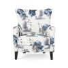 Contemporary Vintage Print Fabric Upholstered Club Chair, White & Blue Patterned Armchair, Stylish and Comfortable Addition to Your Living Space