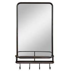 Wall Bathroom Mirror with Shelf Hooks Sturdy Metal Frame for Bedroom Living Room