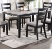 Rustic Charcoal Wooden Table 7pc Dining Set Dining Room Furniture Ladder back Side Chairs Cushion Seat light 2-Tone Sand Fabric.