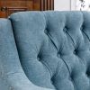 Blue Accent Chair, Living Room Chair, Footrest Chair Set with Vintage Brass Studs, Button Tufted Upholstered Armchair for Living Room, Comfy Reading C