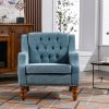 Blue Accent Chair, Living Room Chair, Footrest Chair Set with Vintage Brass Studs, Button Tufted Upholstered Armchair for Living Room, Comfy Reading C