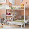 Full Over Twin Metal Bunk Bed with Built-in Desk, Shelves and Ladder, White