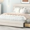 Queen Upholstered Platform Bed with Twin Size Trundle and Two Drawers, Beige