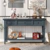 Classic Retro Style Console Table with Three Top Drawers and Open Style Bottom Shelf, Easy Assembly (Navy)