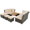 U_STYLE 10-Piece Outdoor Patio Furniture Set – Modern Conversation Set with Ottomans & Solid Wood Coffee Table