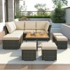 U_STYLE 10-Piece Outdoor Patio Furniture Set – Modern Conversation Set with Ottomans & Solid Wood Coffee Table