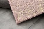 Luxury Machine Washable Dust Pink Abstract Gold-Gilded Chinchilla Faux Fur Area Rug