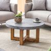 Modern Gray Texture MDF Round Coffee Table - 31.4" Diameter.A modern retro circular coffee table with a diameter of 31.4 inches, made of MDF material,