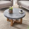 Modern Gray Texture MDF Round Coffee Table - 31.4" Diameter.A modern retro circular coffee table with a diameter of 31.4 inches, made of MDF material,