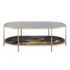 Fiorella Black Marble Print, Glass & Champagne Finish Coffee Table