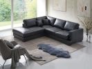 Geralyn Black Leather Sectional Sofa w/ 2 Matching Color Toss Pillows