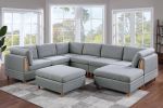 Living Room Furniture Corner Wedge Light Grey Dorris Fabric 1pc Cushion Wedge Sofa Wooden Legs