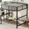 Full Size Metal Loft Bed with Built-in Desk and Storage Shelves, Black