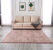 Luxury Machine Washable Dust Pink Abstract Gold-Gilded Chinchilla Faux Fur Area Rug