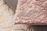 Luxury Machine Washable Dust Pink Abstract Gold-Gilded Chinchilla Faux Fur Area Rug